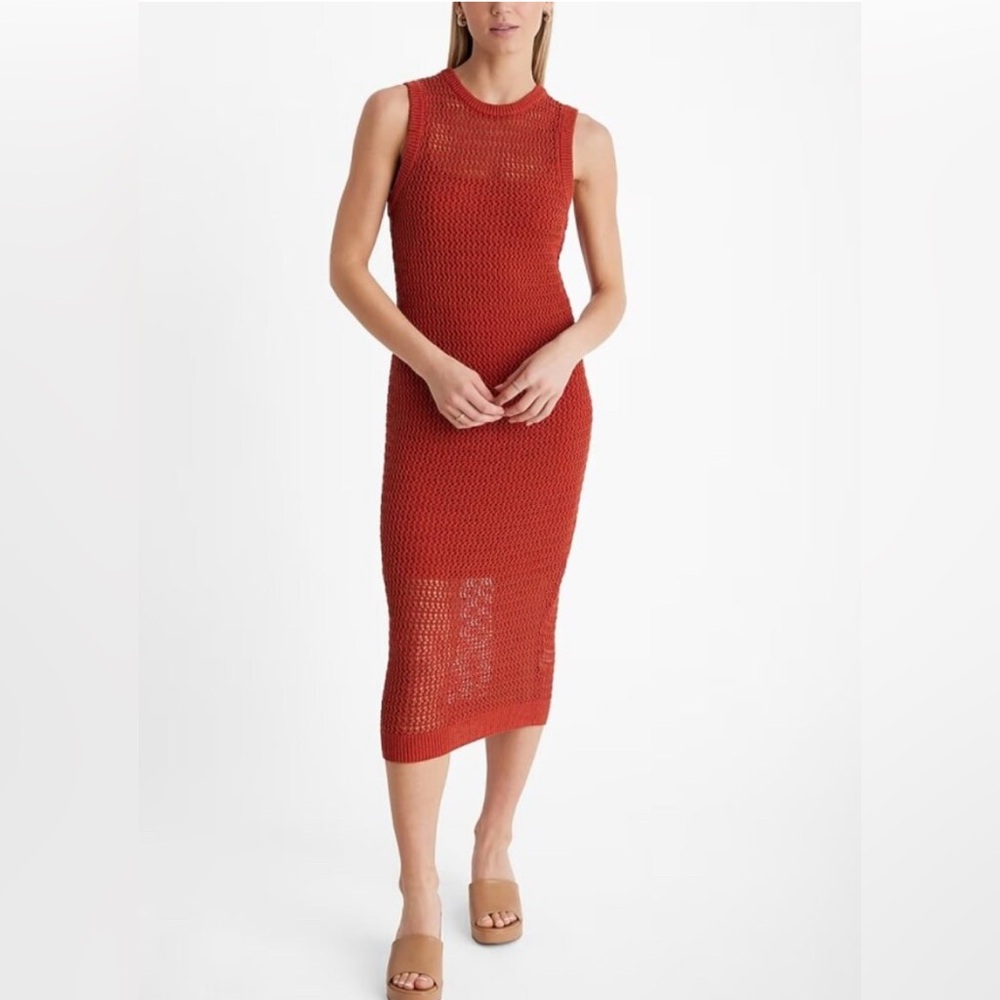 NWT Express Linen-Blend Crochet High Neck 
Sleeveless Midi Dress Size X-Large